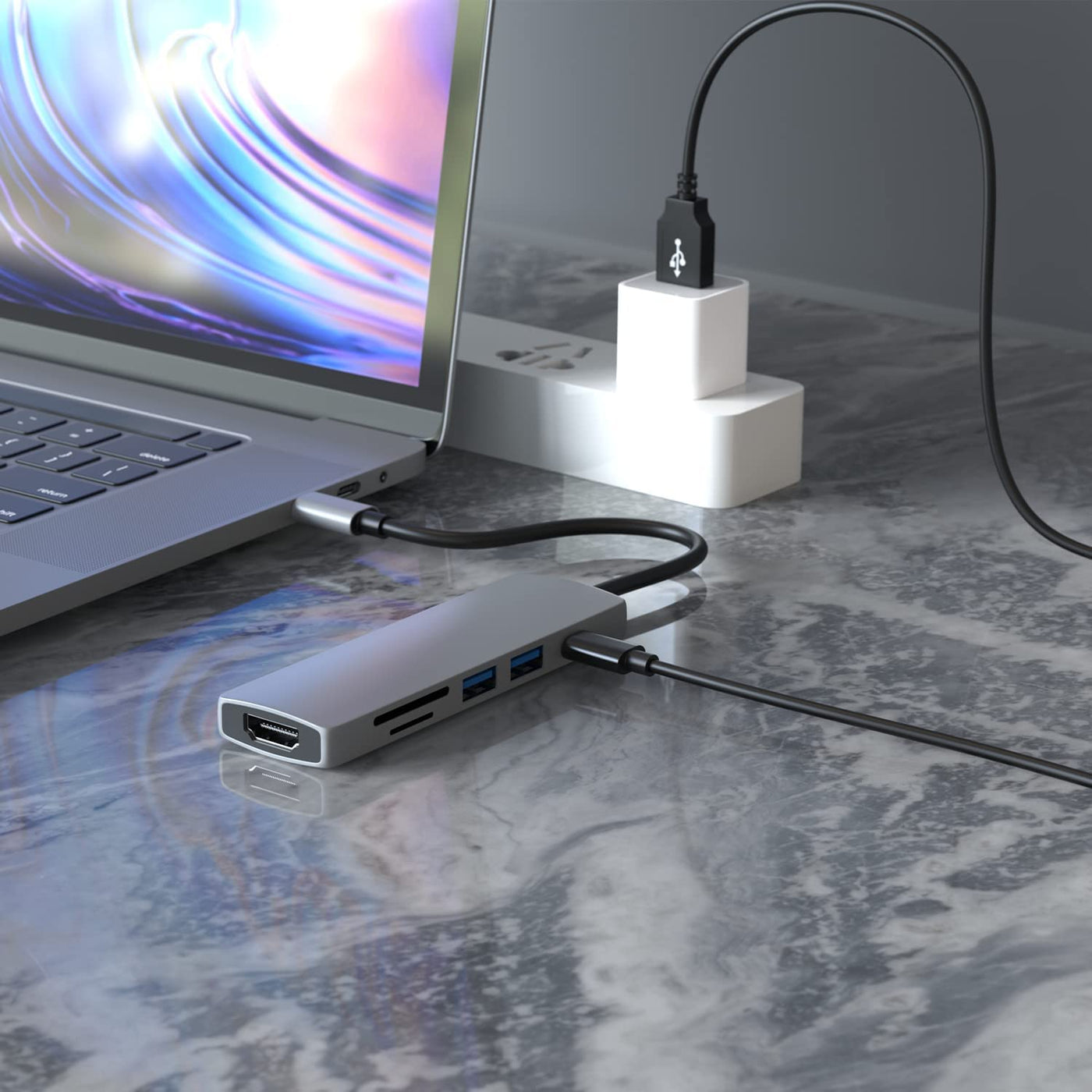 Adapter Macbook Air / Pro-hoz Bivier 6in1 Plug-And-Play, Type-C, Space Grey